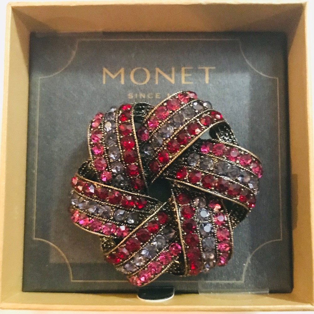 Monet Rhinestone Brooch Pink/White/Red